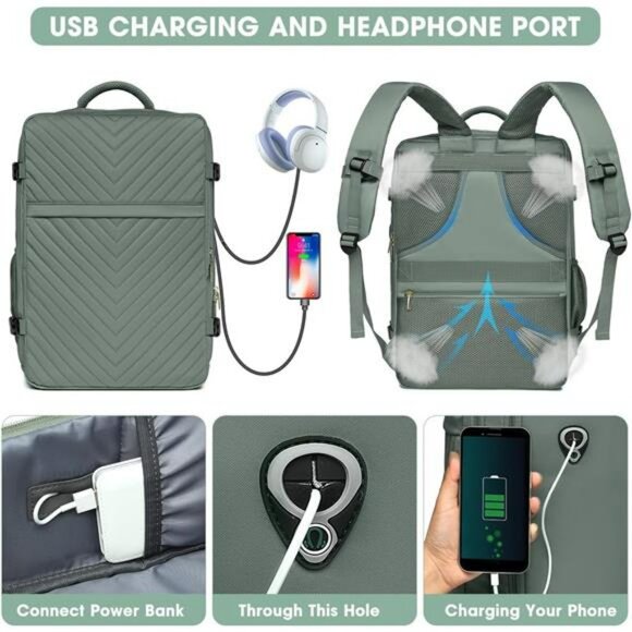 Airline approved large travel backpack carry on luggage personal item bag waterp - Picture 5 of 8